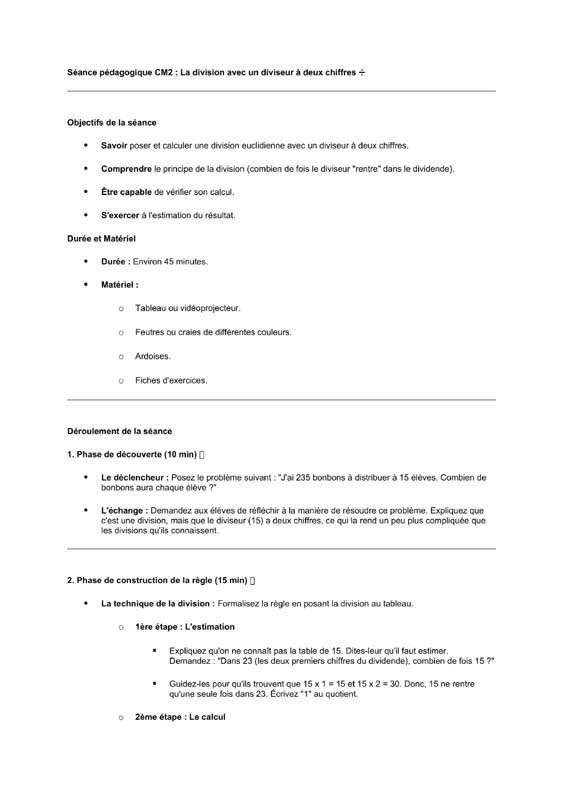 seance cm2 La division à 2 chiffres