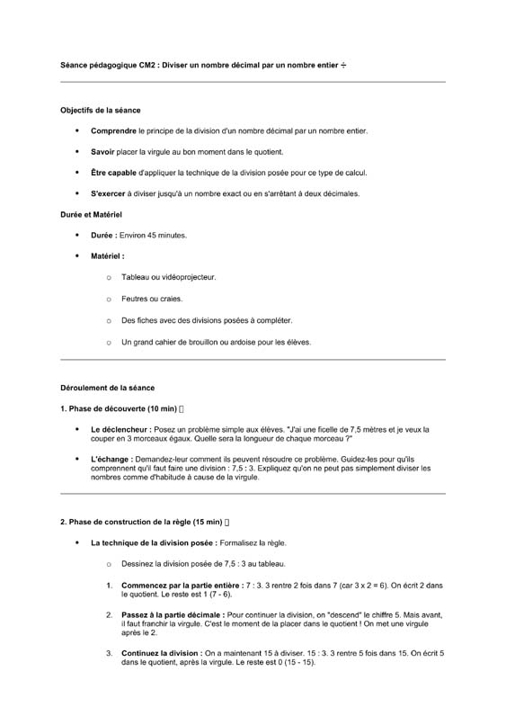 seance cm2 La division d’un décimal par un entier