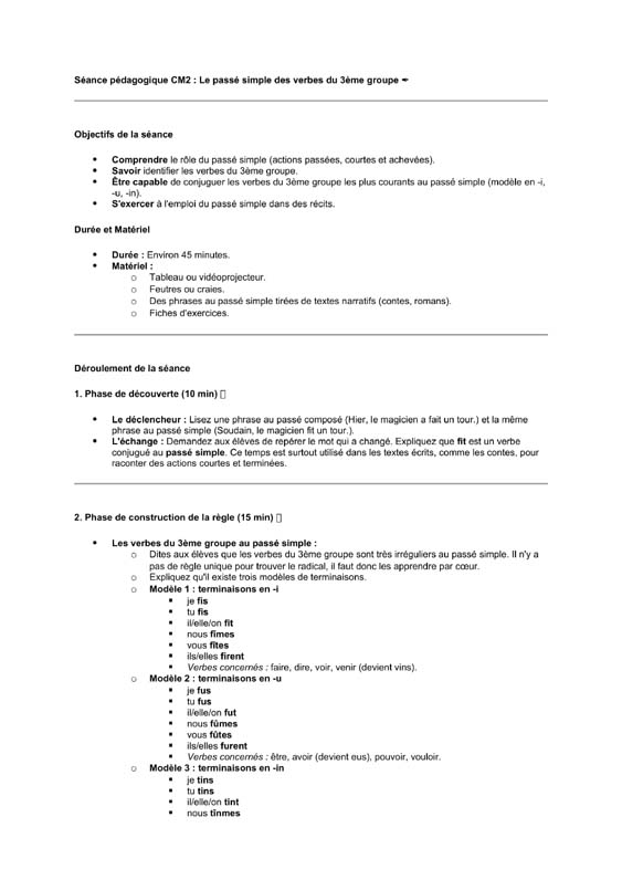 seance cm2 Verbes du 3ème groupe au passé simple