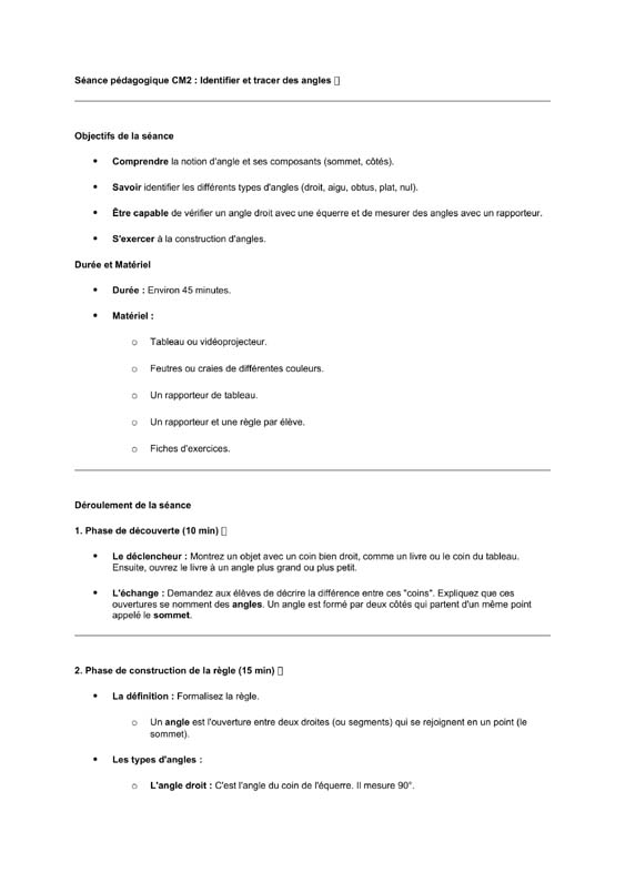 seance cm2 Identifier et tracer des angles