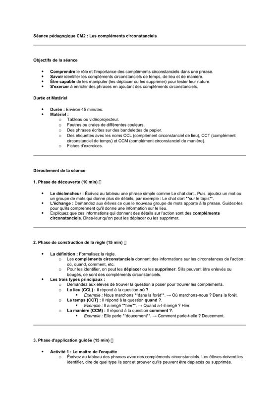 seance cm2 Les compléments circonstanciels