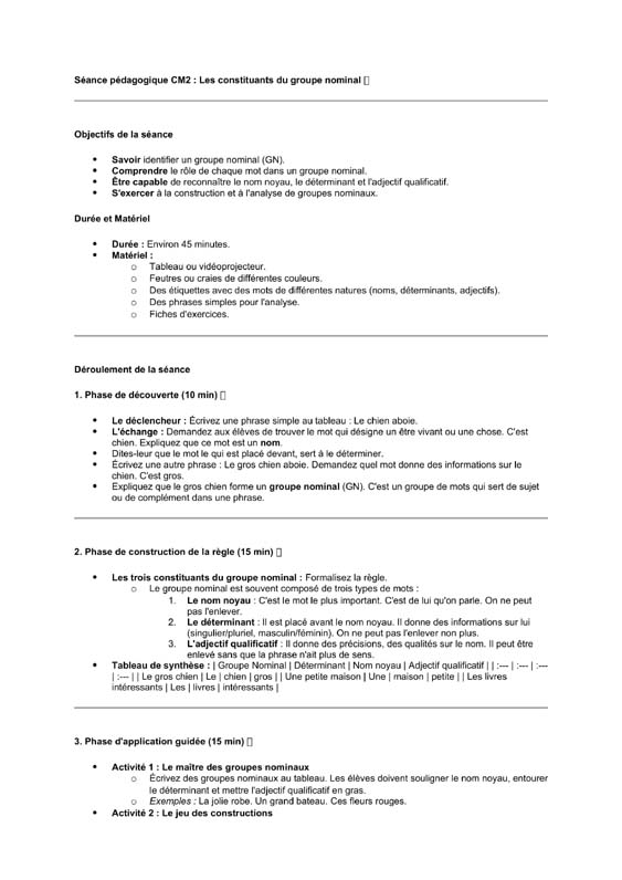 seance cm2 Les déterminants du nom et les noms