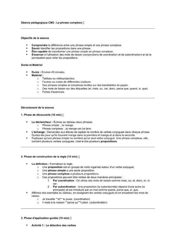 seance cm2 La phrase complexe