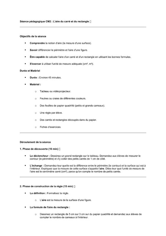seance cm2 Mesures d’aires–carré/rectangle/triangle