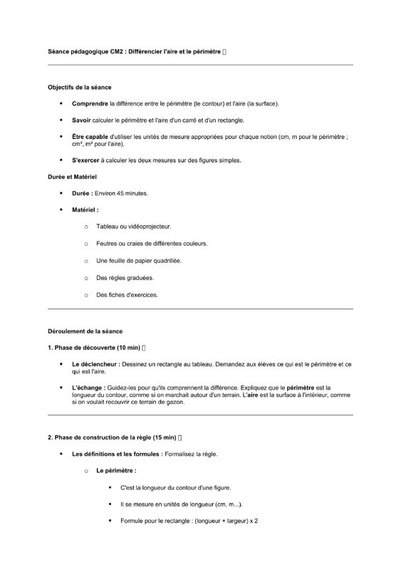 seance cm2 Différencier aire et périmètre