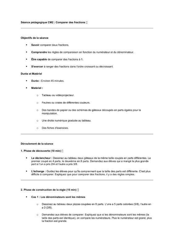 seance cm2 Comparer des fractions