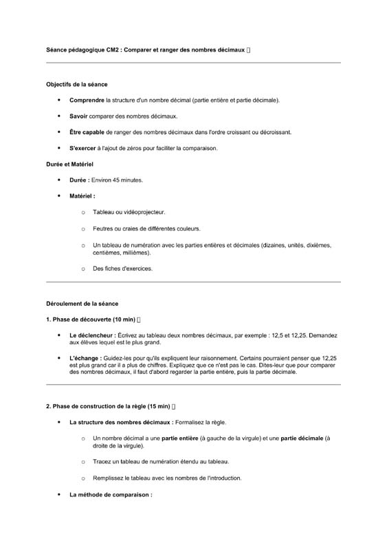 seance cm2 Comparer et ranger les nombres décimaux