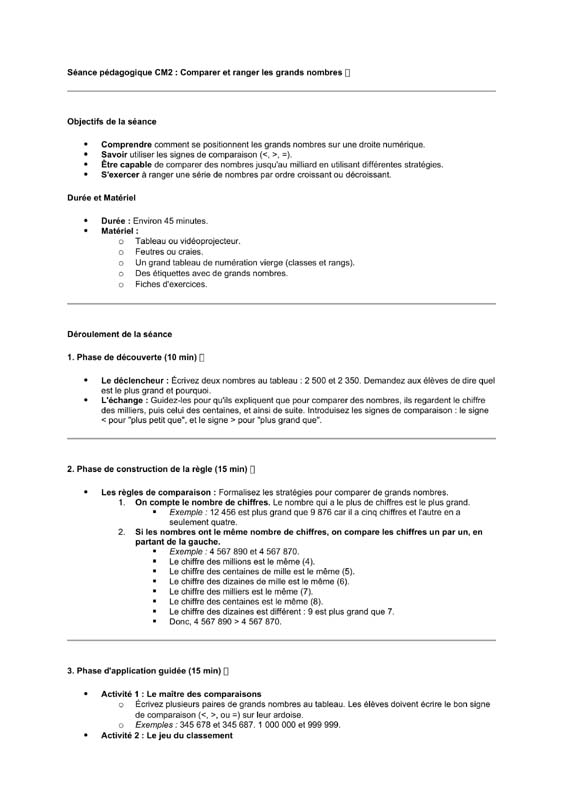 seance cm2 Comparer et ranger les nombres