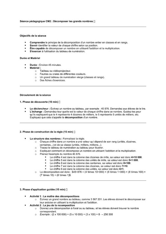 seance cm2 Décomposer les nombres