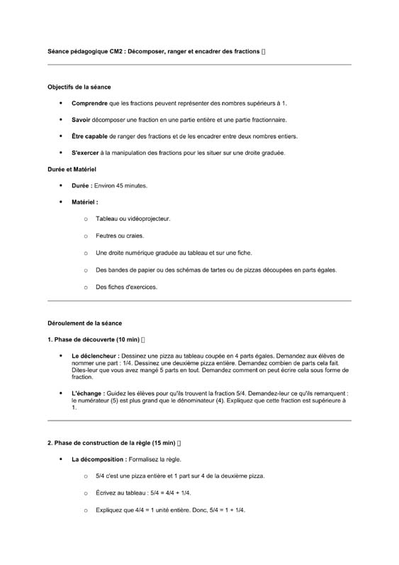 seance cm2 Décomposer et ranger des fractions
