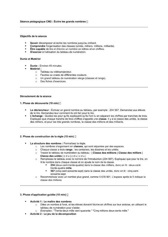 seance cm2 Ecrire les grands nombres