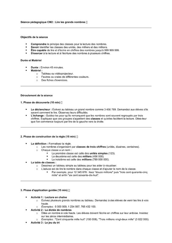 seance cm2 Lire les grands nombres