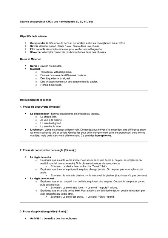 seance cm2 Homophones a/à-et/est