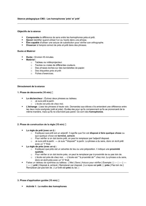 seance cm2 Homophones près/prêt