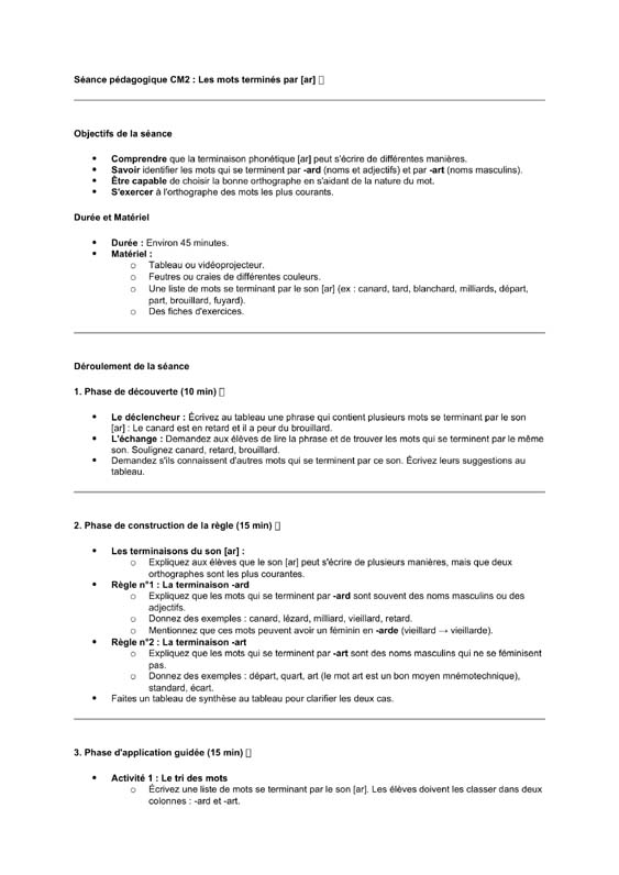 seance cm2 Mots terminés par [ar]