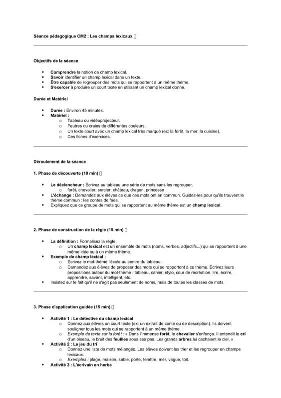 seance cm2 Les champs lexicaux