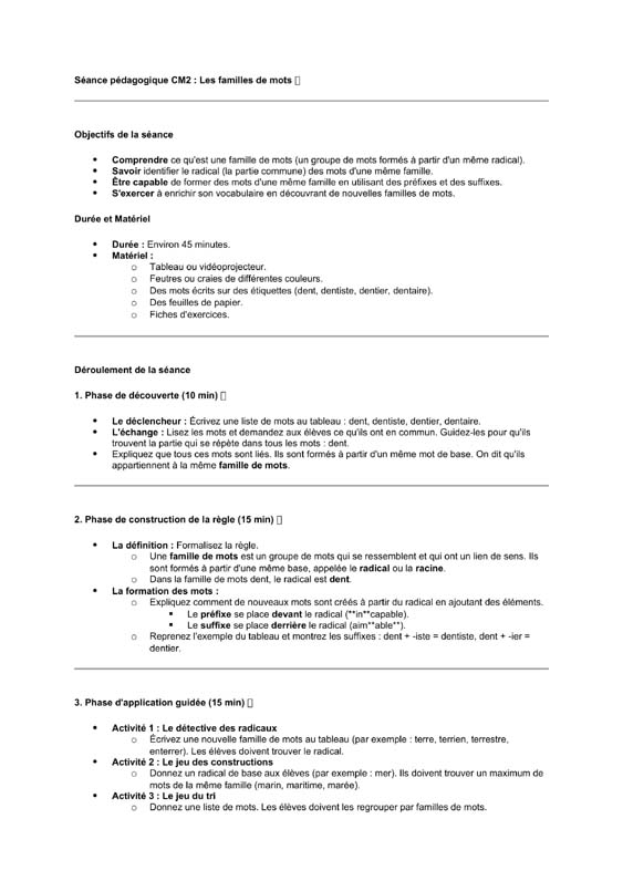 seance cm2 Les familles de mots