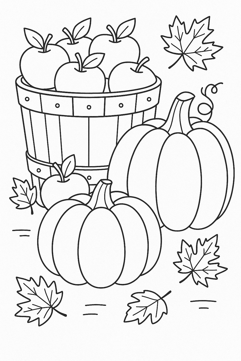 coloriage d'automne gratuit pommes et citrouilles d'automne
