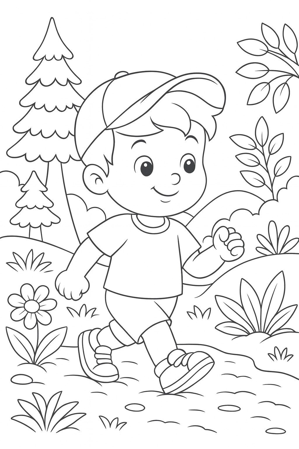 coloriages gratuits sur l'été un garcon marche en foret