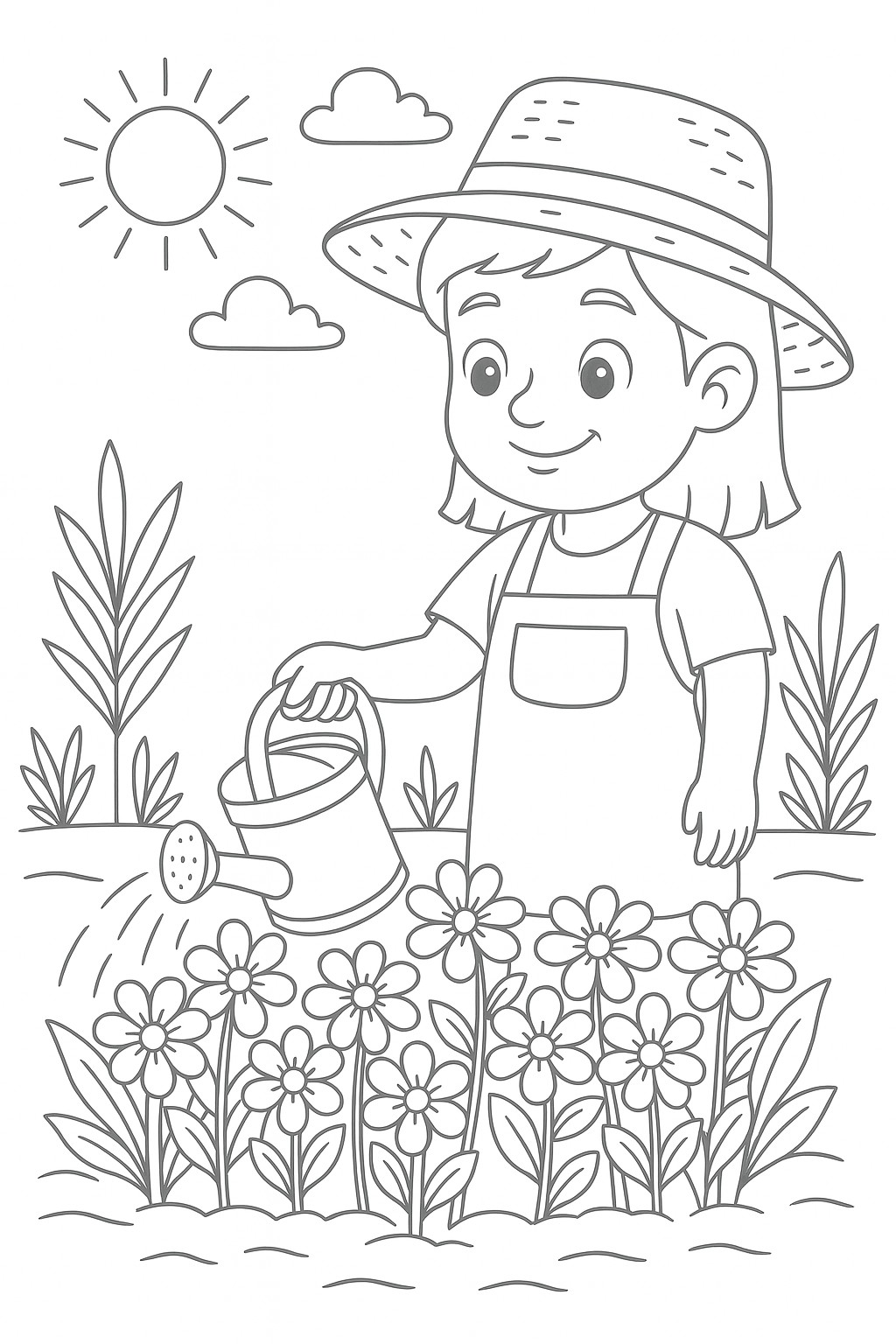 coloriages gratuits sur l'été une jardiniere arrose son jardin
