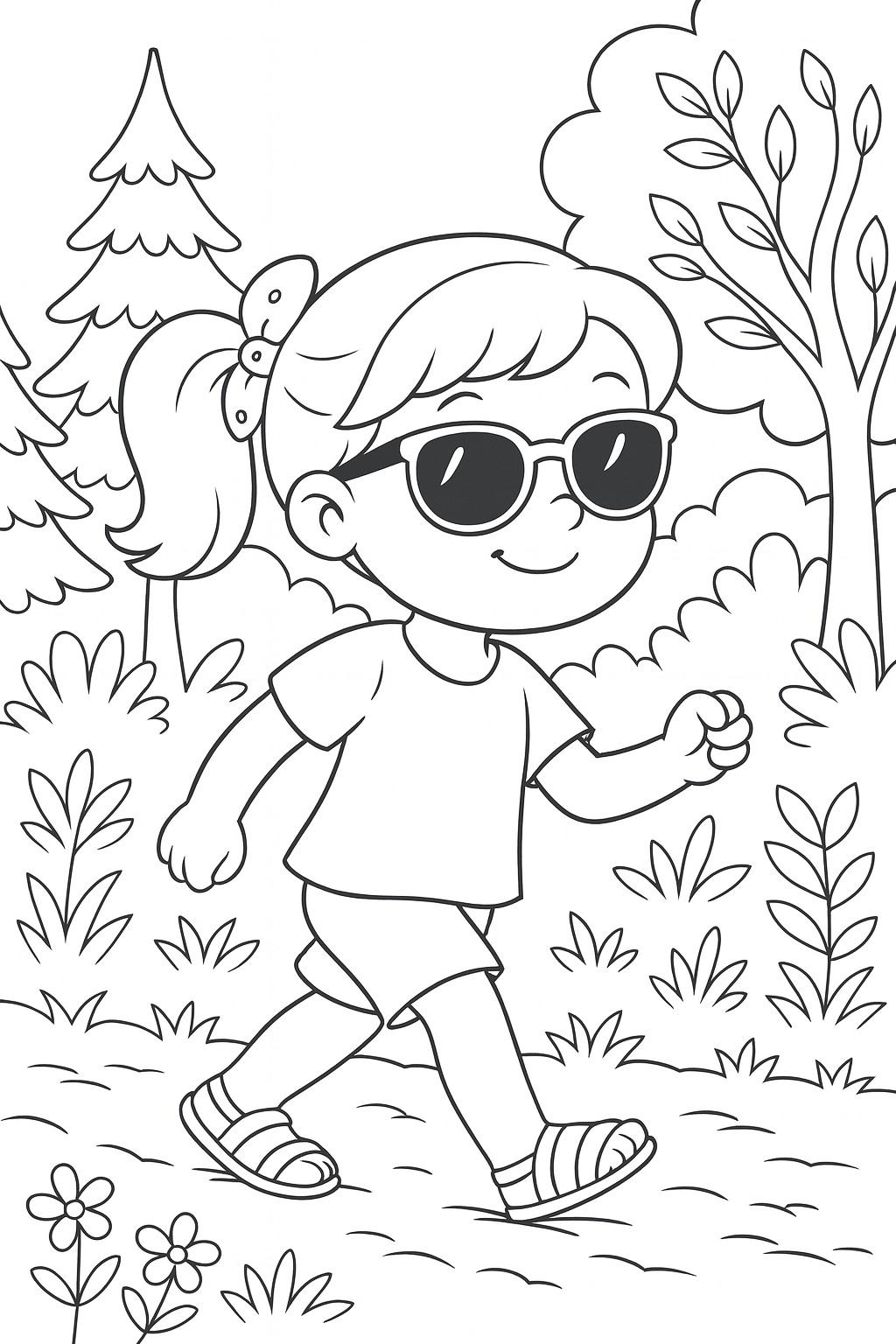 coloriages gratuits sur l'été une fille marche en foret