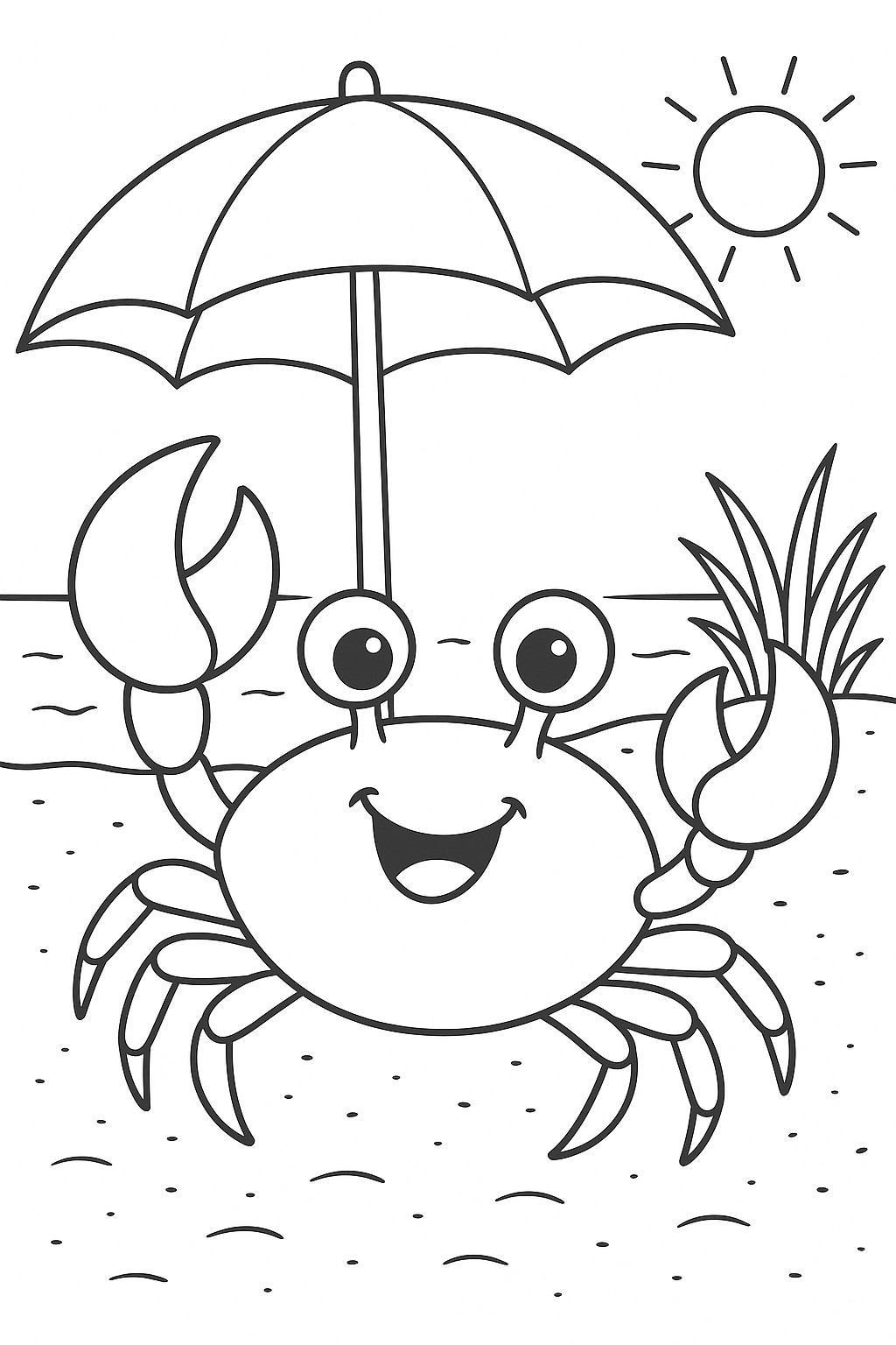 coloriages gratuits sur l'été un crabe rigolo sur la plage