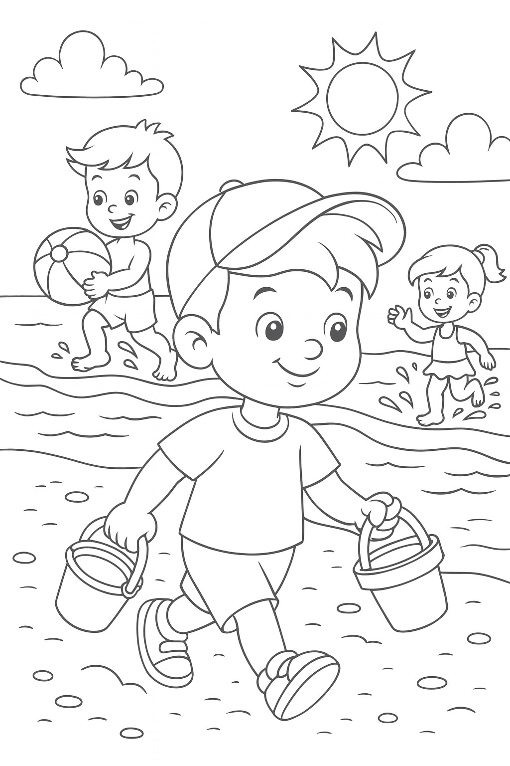 coloriages gratuits sur l'été un garcon marche sur la plage