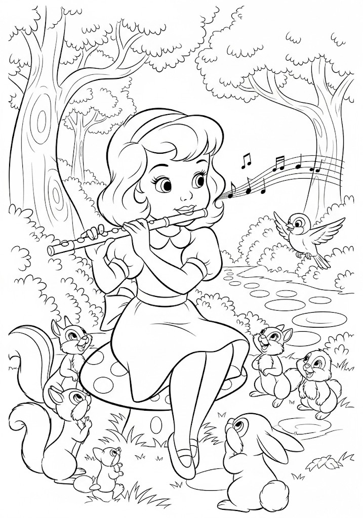 coloriages gratuits fille jouant de la flute