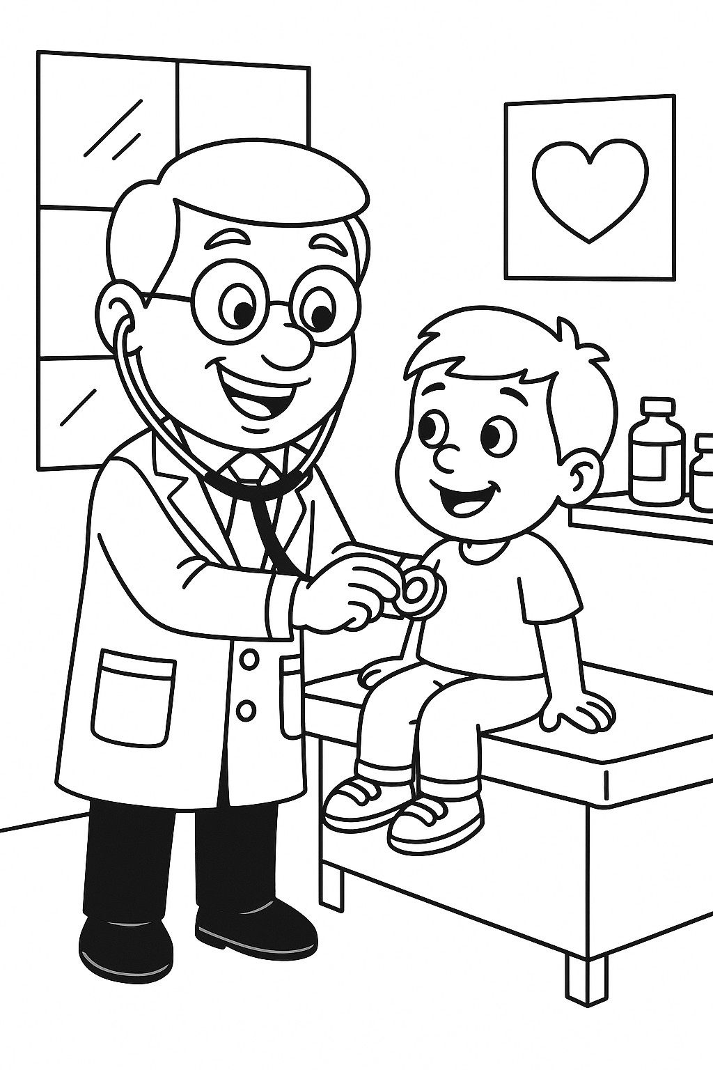coloriage gratuit un docteur ausculte un enfant