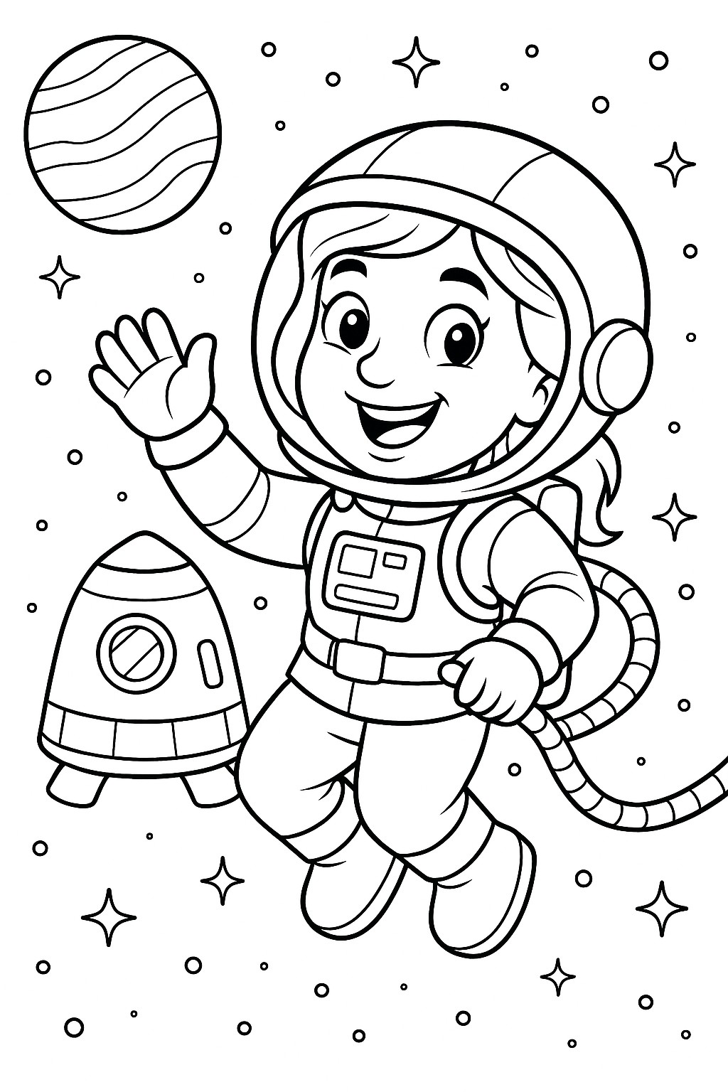 coloriage gratuit une astronaute dans l'espace
