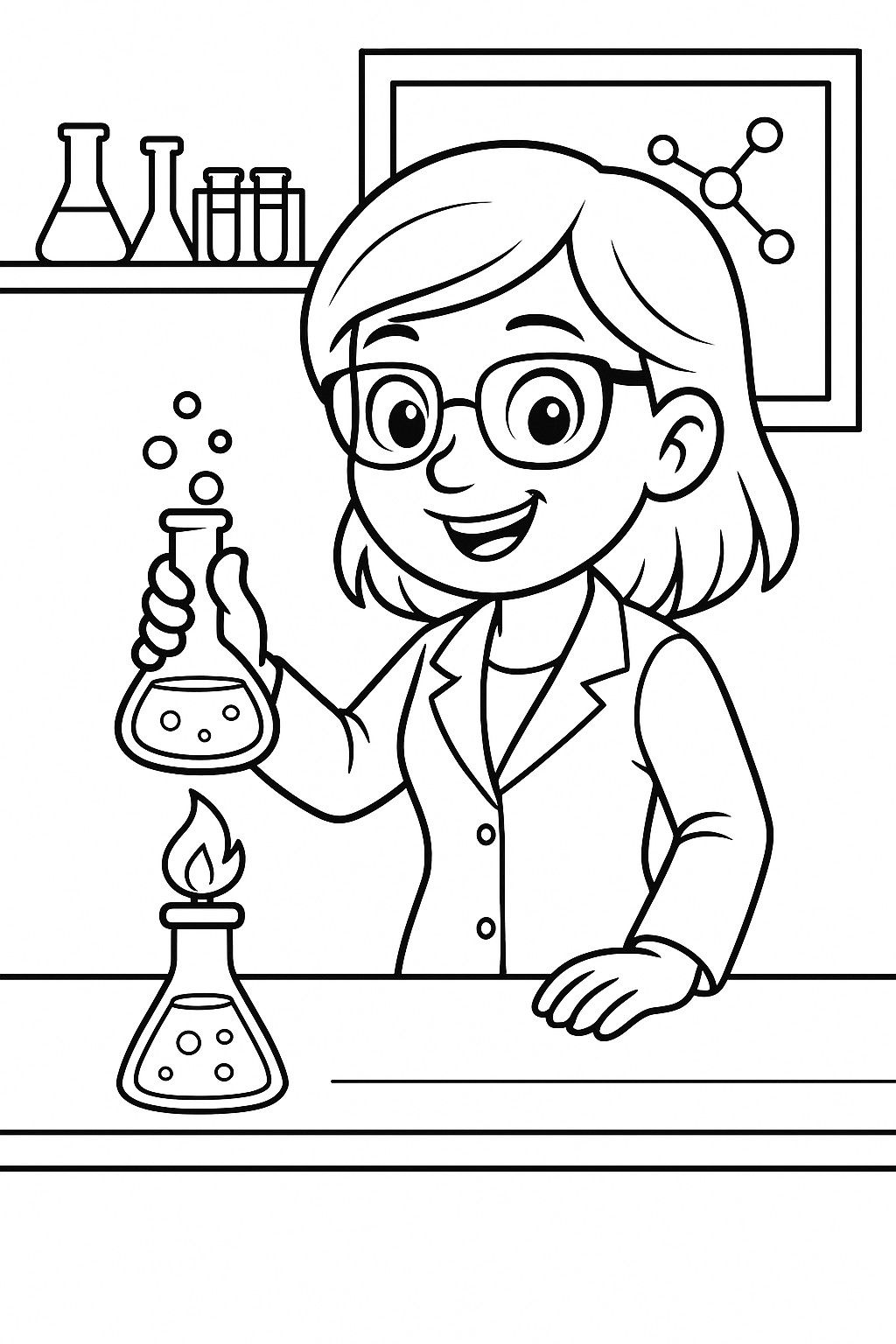 coloriage gratuit une chimiste dans son laboratoire