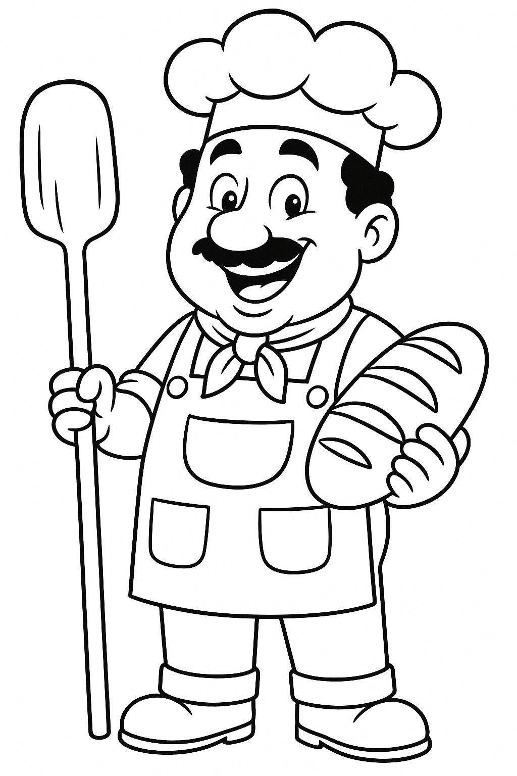 coloriage gratuit d'un boulanger avec son pain