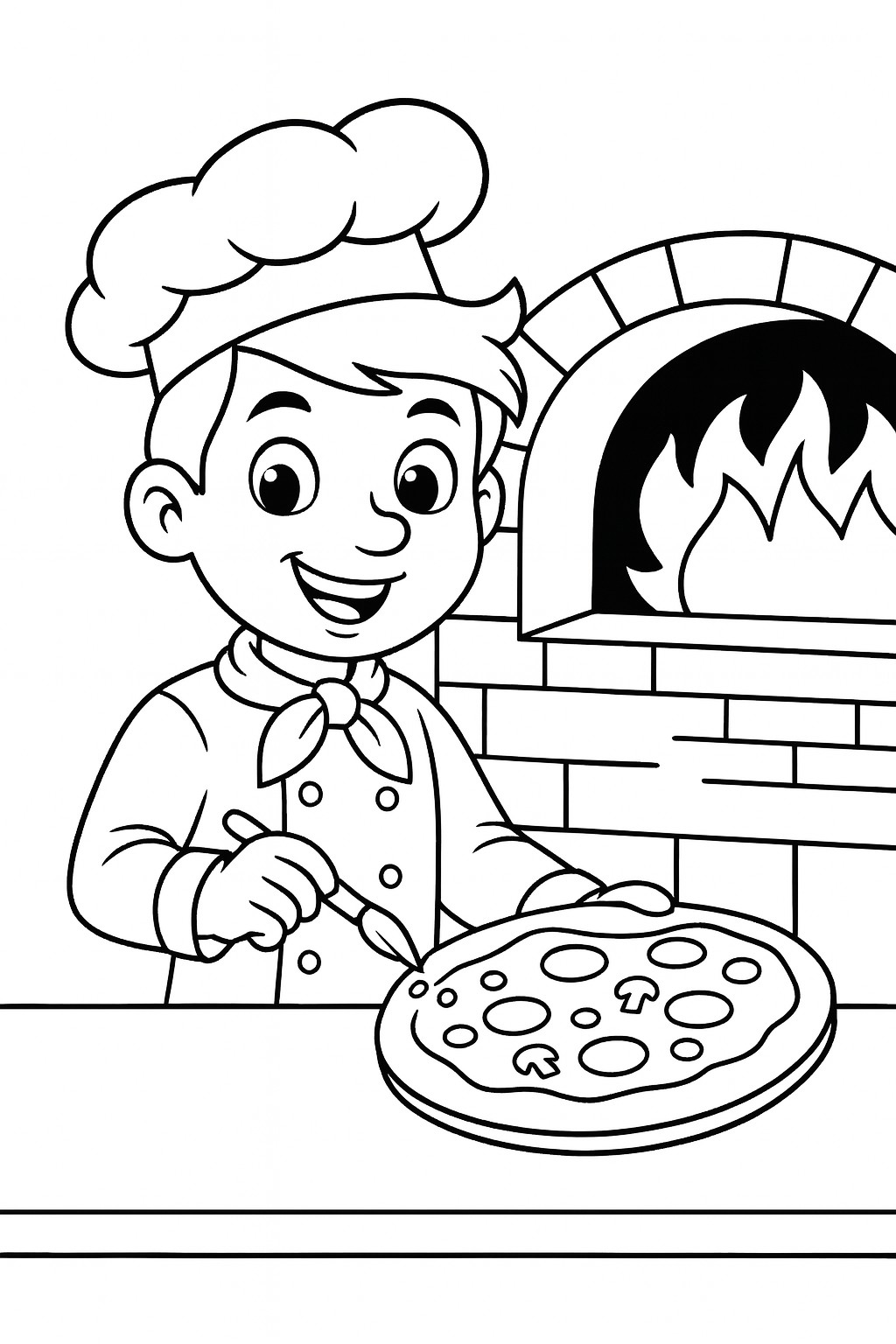 coloriage gratuit un cuisinier prépare une pizza
