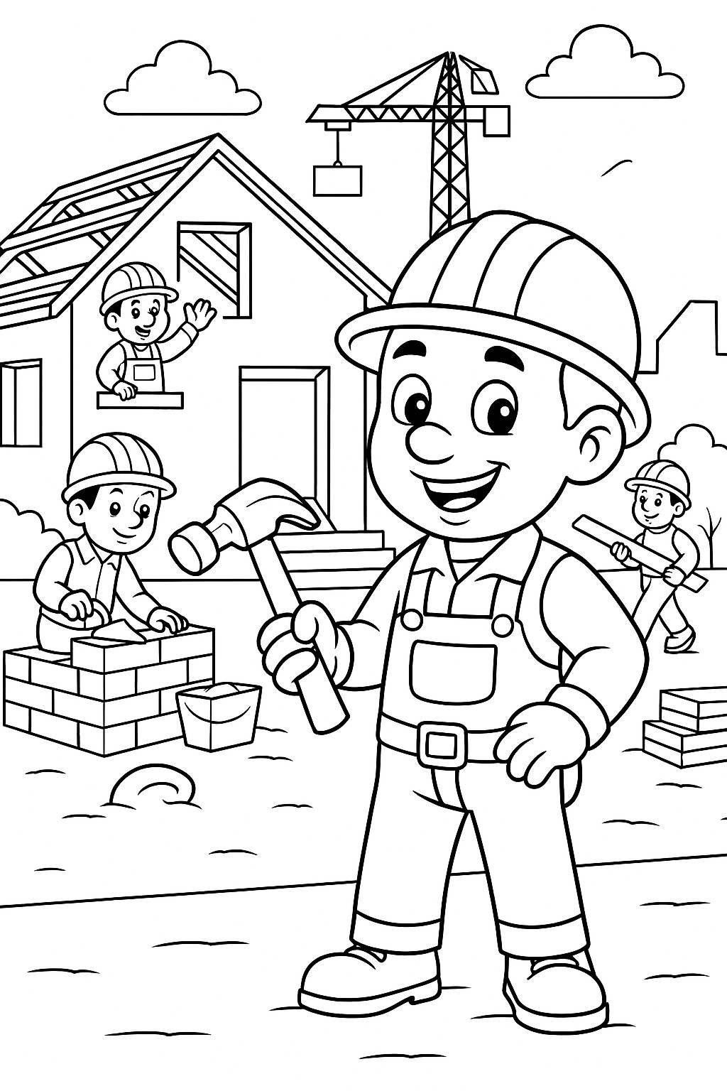 coloriage gratuit un ouvrier sur un chantier