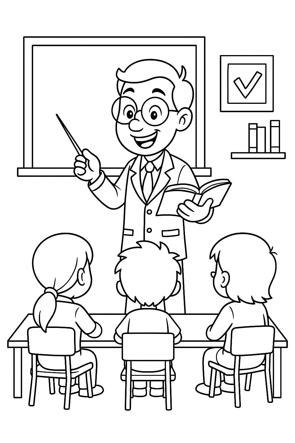 coloriage gratuit d'un professeur devant ses élèves
