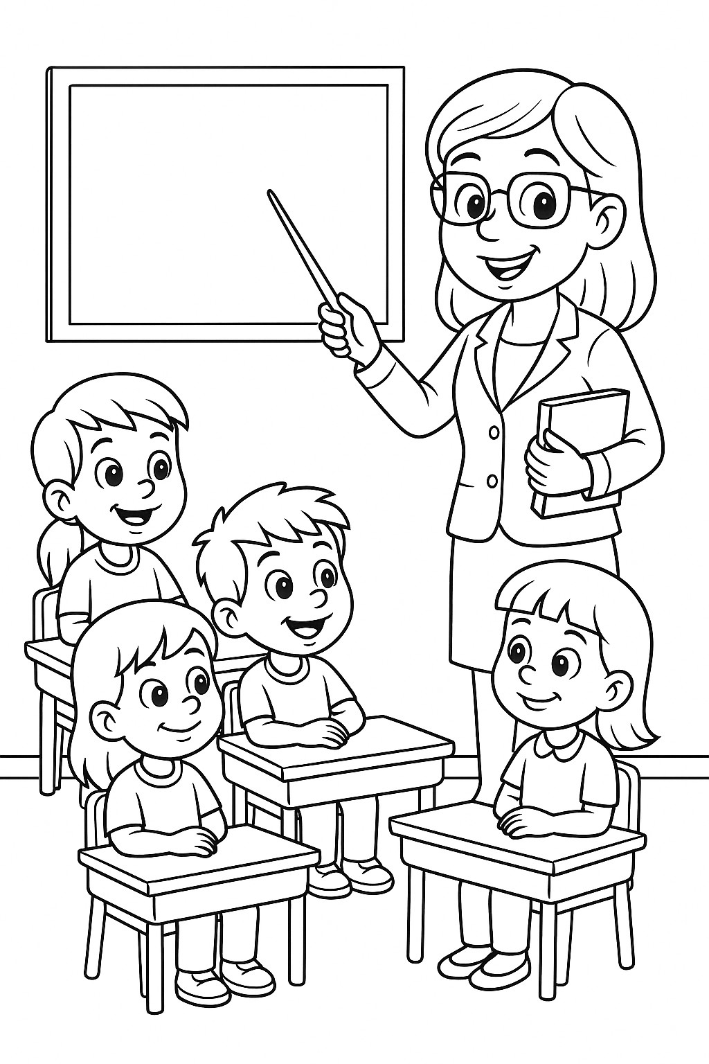 coloriage gratuit une maitresse devant ses élèves