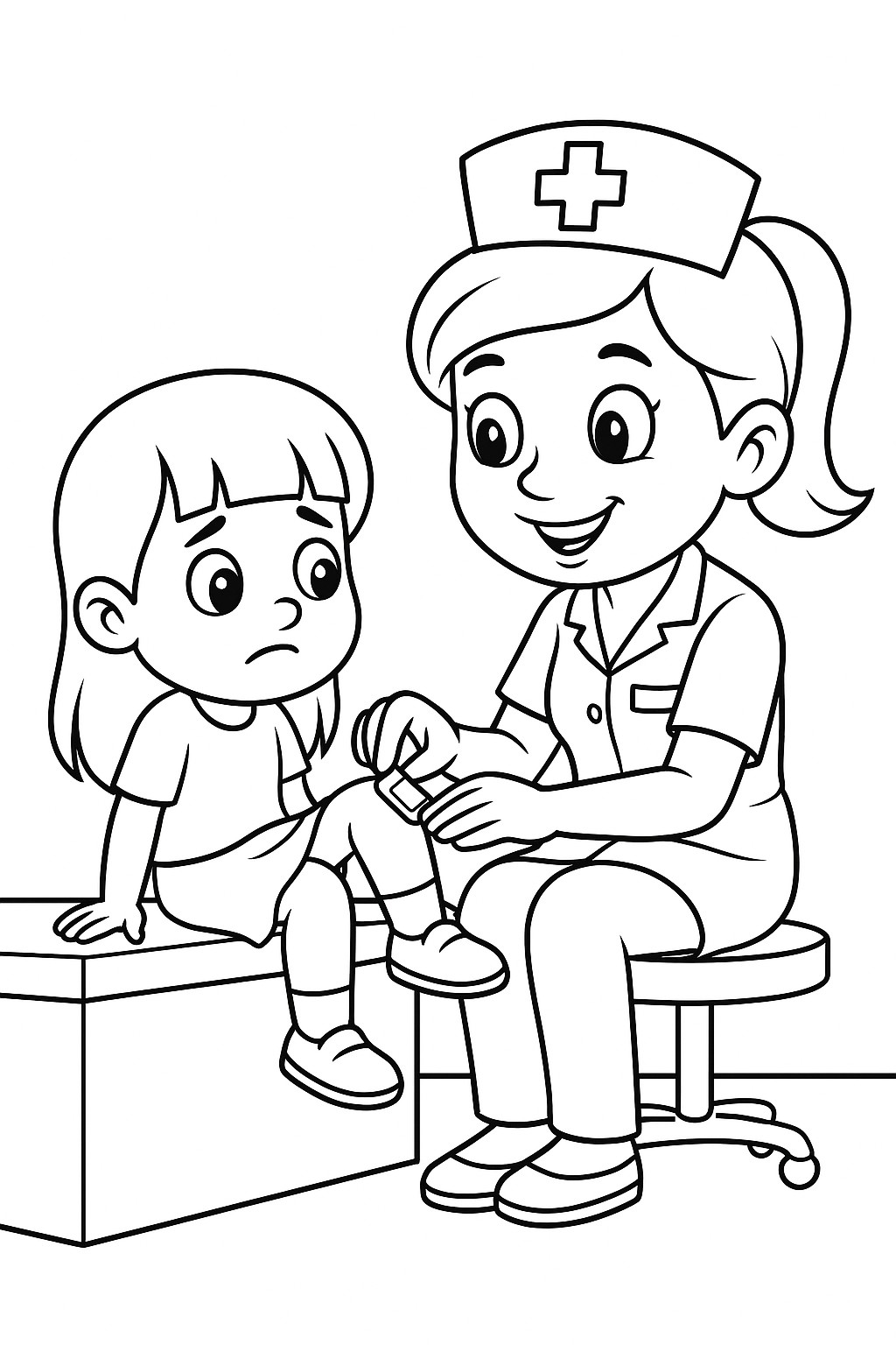 coloriage gratuit une infirmière soigne un enfant