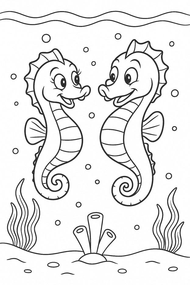 Hippocampe à colorier