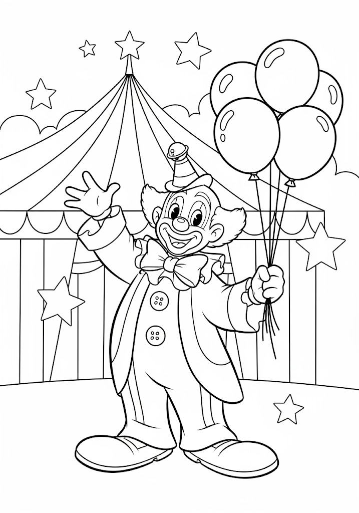 Clown avec des ballons à colorier