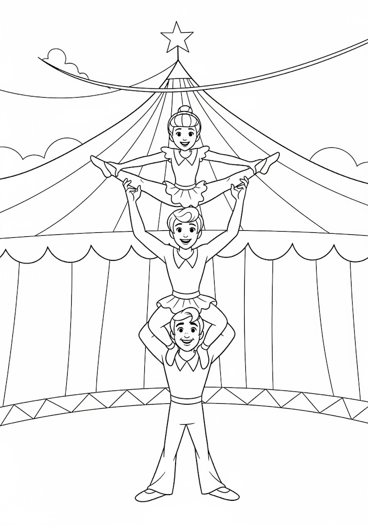 Acrobates de cirque à colorier