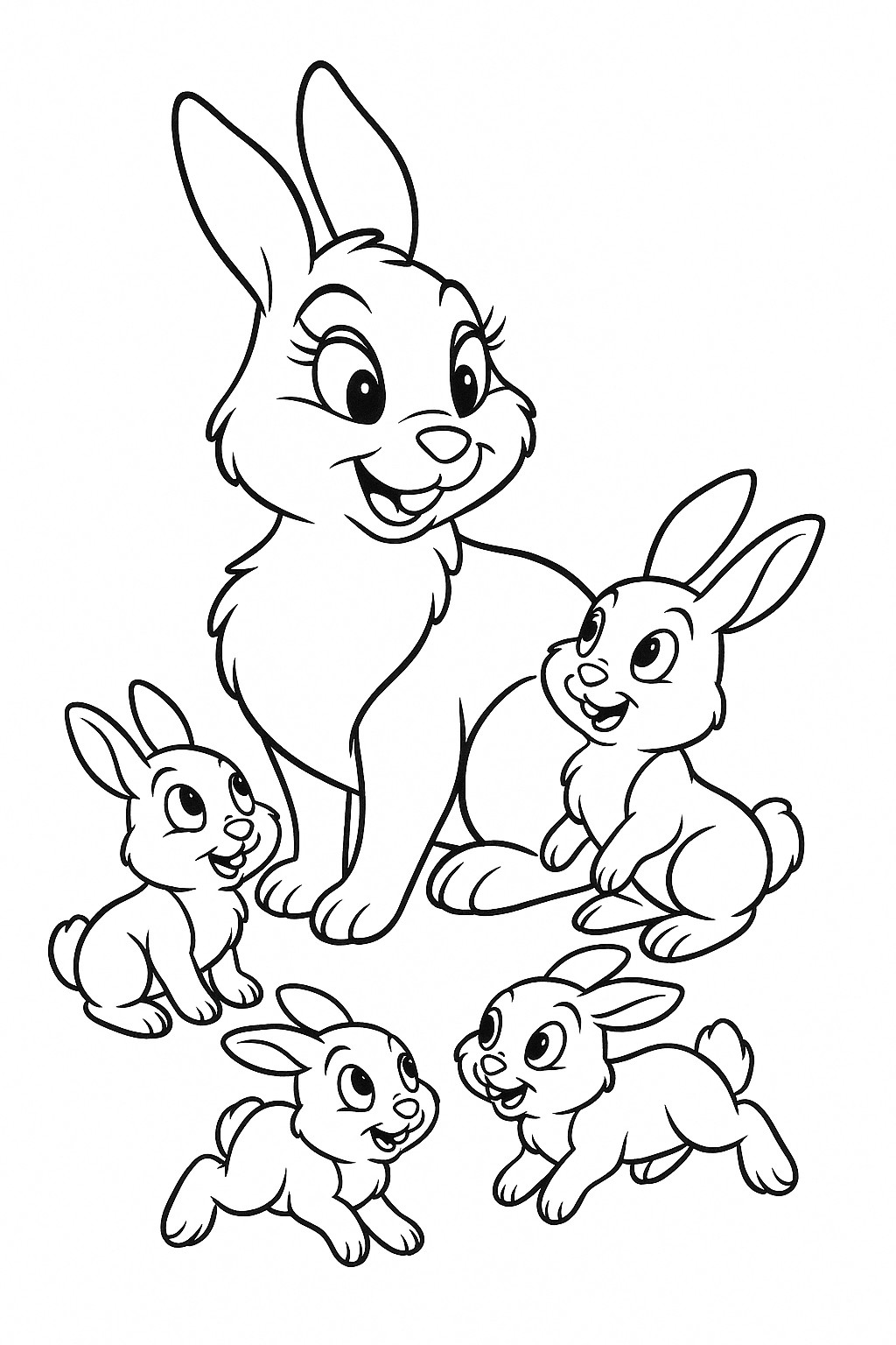 Lapine et ses petits à colorier