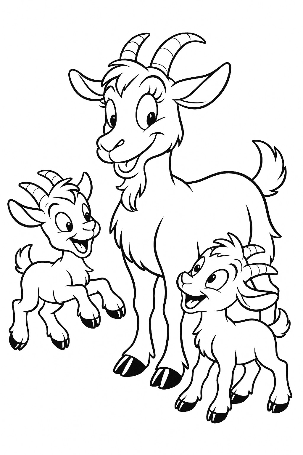 Chèvre et ses petits à colorier