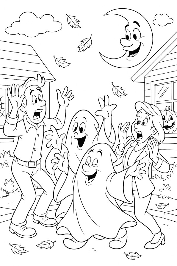 Enfants déguisés pour Halloween à colorier