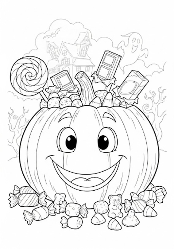 Citrouille et bonbons d'Halloween à colorier