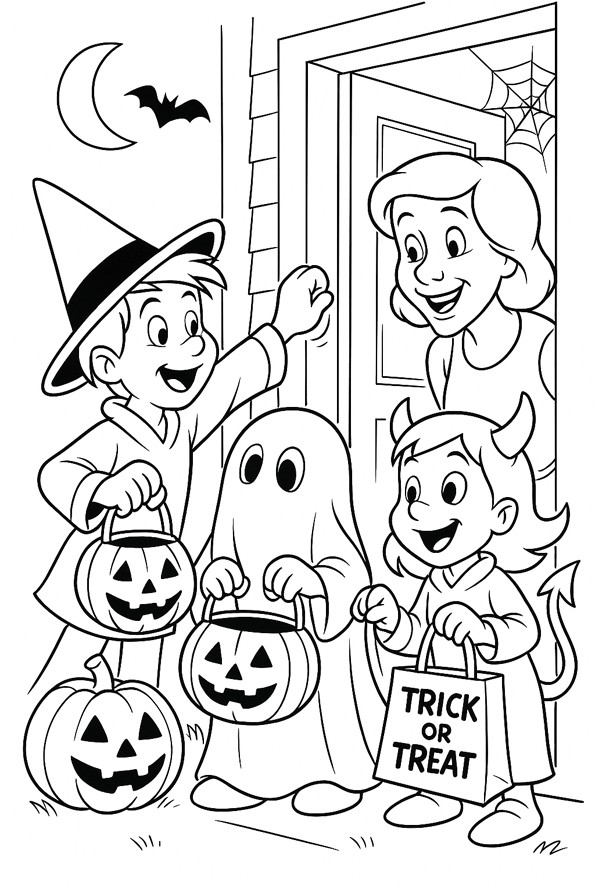 Enfants frappant à une porte pour Halloween