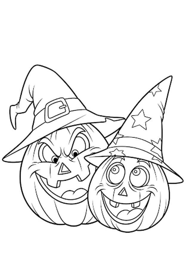 Deux citrouilles d'Halloween à colorier