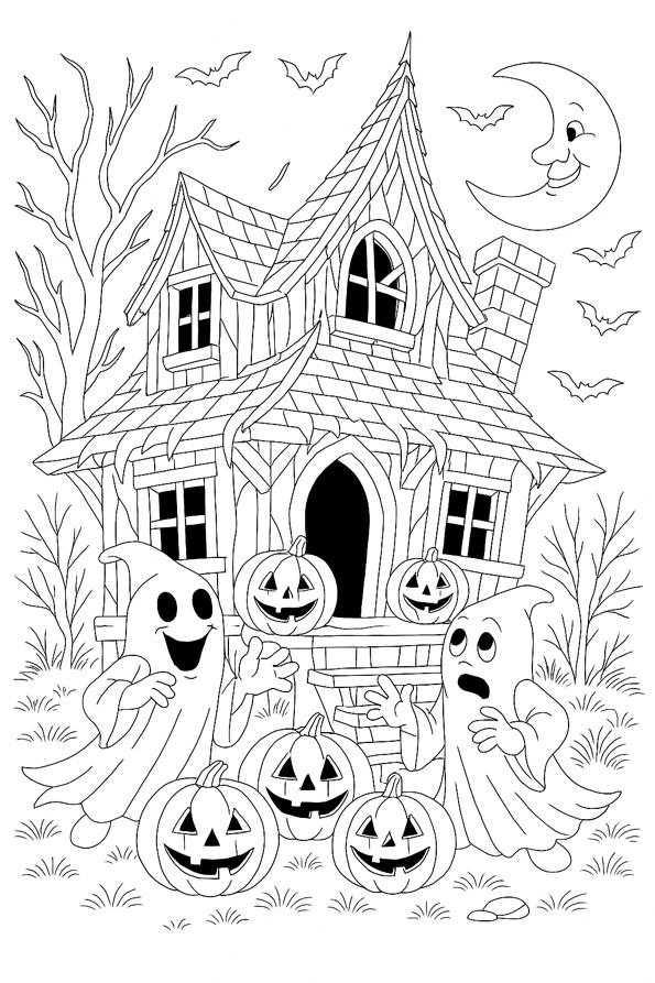 Maison hantée et citrouilles d'Halloween