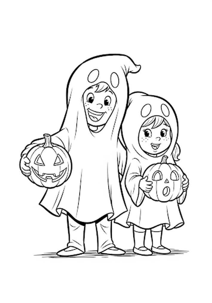 Enfants fantômes d'Halloween à colorier