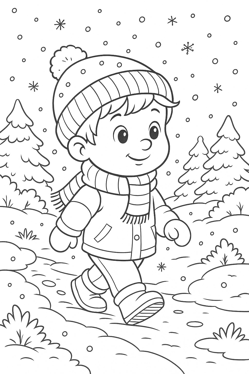 Petit garçon marchant dans la neige