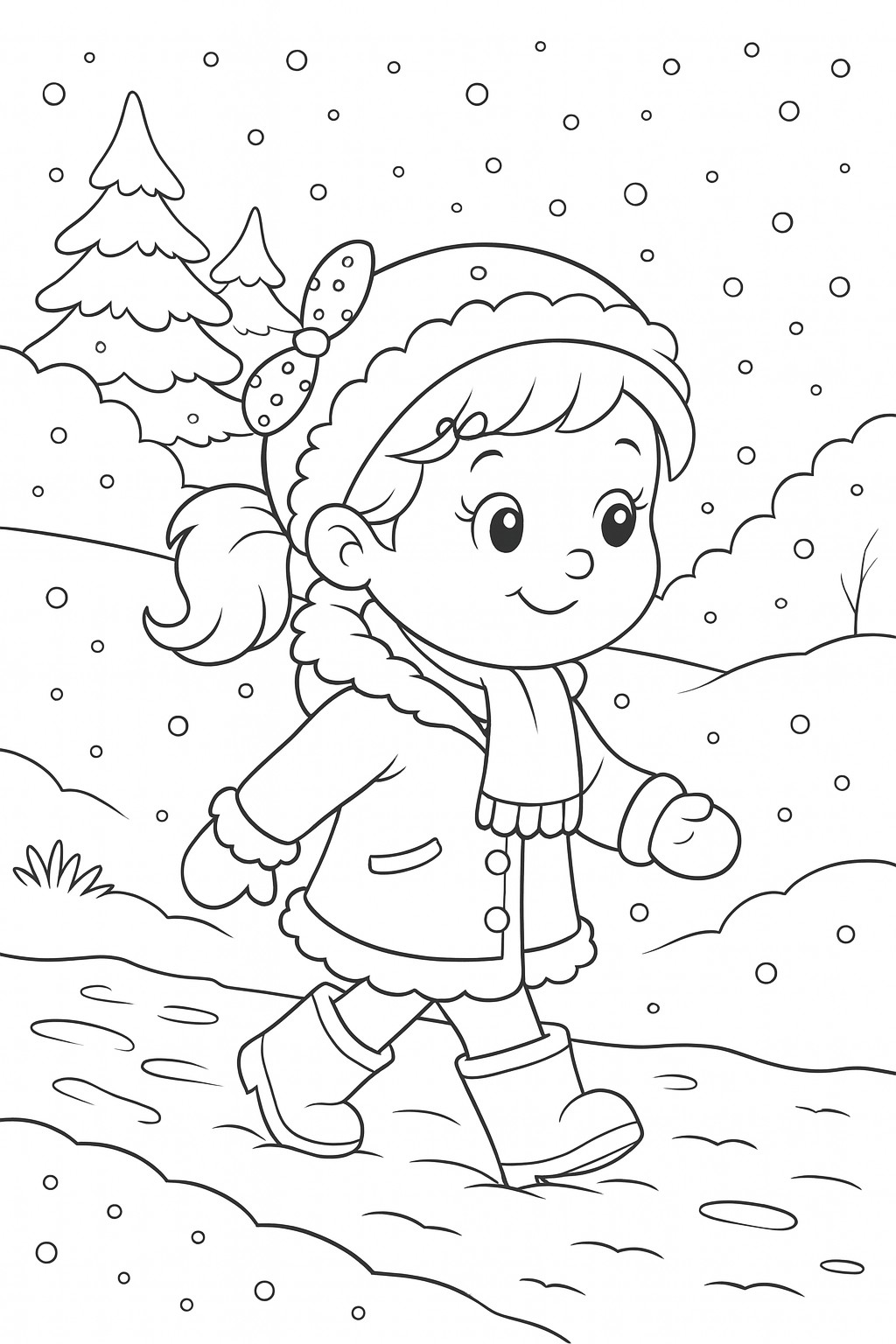Petite fille marchant dans la neige